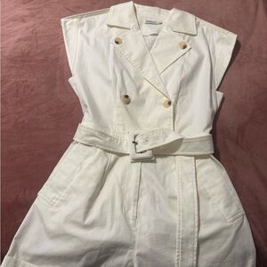 SIMKHAI Women's Ivory Vega Belted Stretch Cotton Twill Romper Size 6